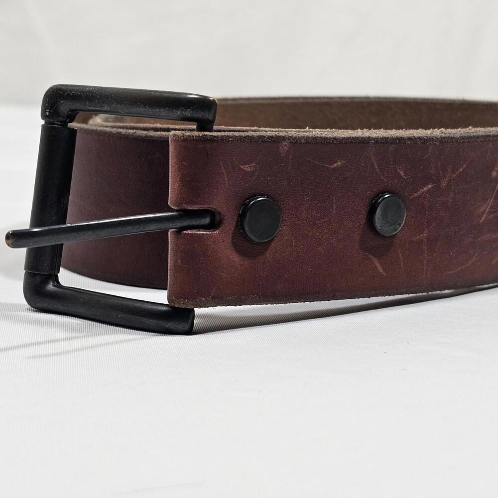 Vintage LUCKY BRAND Unisex Distressed Tan Leather Brass Belt Size 36